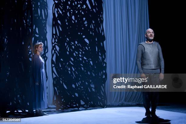 The Comedie Francaise Performs Agamemnon of Seneque, in Paris In France, On May 19, 2011 - Pictured: Michel Wuillermoz , Euribate, Elsa Poivre ,...