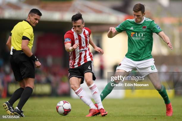 Cork , Ireland - 4 June 2018; Aaron McEneff of Derry City in action against Garry Buckley of Cork City during the SSE Airtricity League Premier...