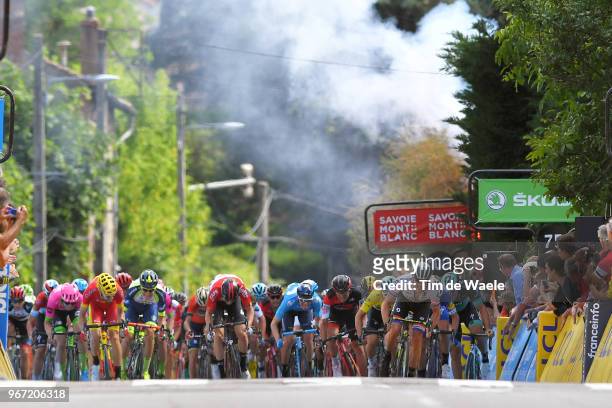 Sprint / Arrival / Daryl Impey of South Africa and Team Mitchelton-Scott / Julian Alaphilippe of France and Team Quick-Step Floors / Pascal Ackermann...