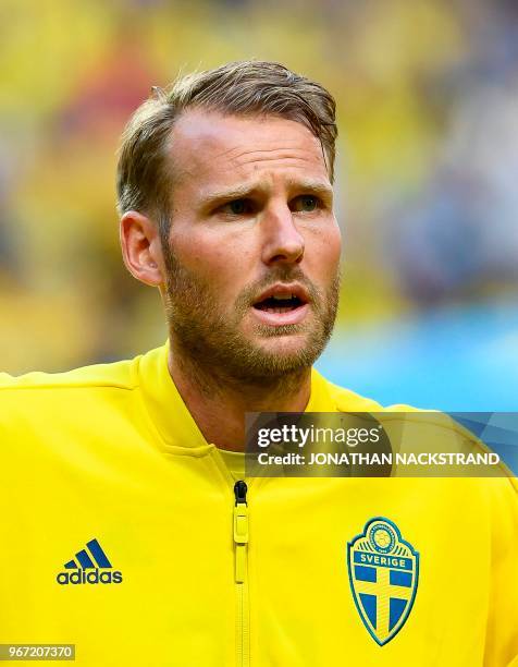 Sweden's forward Ola Toivonen is pictured prior to the international friendly footbal match Sweden v Denmark in Solna, Sweden on June 2, 2018.