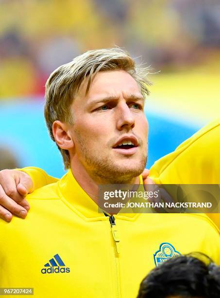 Sweden's midfielder Emil Forsberg is pictured prior to the international friendly footbal match Sweden v Denmark in Solna, Sweden on June 2, 2018.