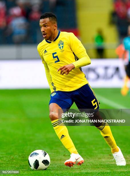 Sweden's defender Martin Olsson controls the ball during the international friendly footbal match Sweden v Denmark in Solna, Sweden on June 2, 2018.