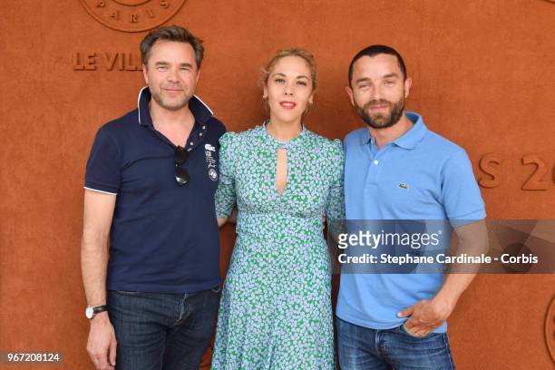 Guillaume de Tonquedec, Alysson Paradis and her companion Guillaume Gouix attend the 2018 French Open - Day Nine at Roland Garros on June 4, 2018 in...
