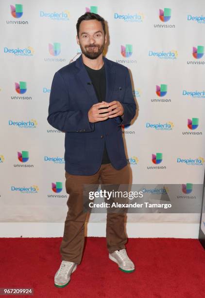 Actor Jake Johnson is seen on the set of "Despierta America" at Univision Studios to promote the film "TAG" on June 4, 2018 in Miami, Florida.