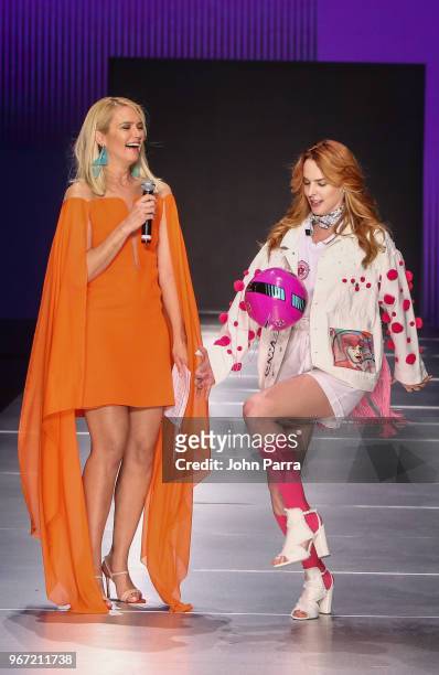 Valeria Mazza and Eglantina Zingg walk the runway during Miami Fashion Week 2018 - Angel Sanchez - Runway at Ice Palace on June 3, 2018 in Miami,...