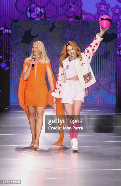 Valeria Mazza and Eglantina Zingg walk the runway during Miami Fashion Week 2018 - Angel Sanchez - Runway at Ice Palace on June 3, 2018 in Miami,...