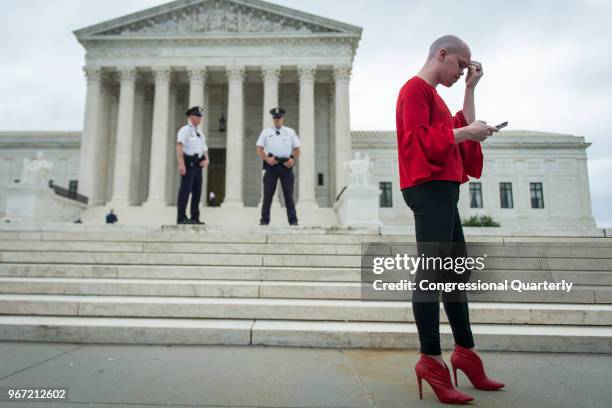 Sam Brinton, Head of Advocacy and Government Affairs at The Trevor Project, a confidential suicide hotline for LGBTQ youth, announced to protestors...