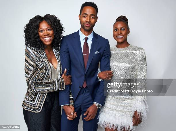 Yvonne Orji, Jay Ellis and Issa Rae of 'Insecure' pose for a portrait at The 77th Annual Peabody Awards Ceremony on May 19, 2018 in New York City.