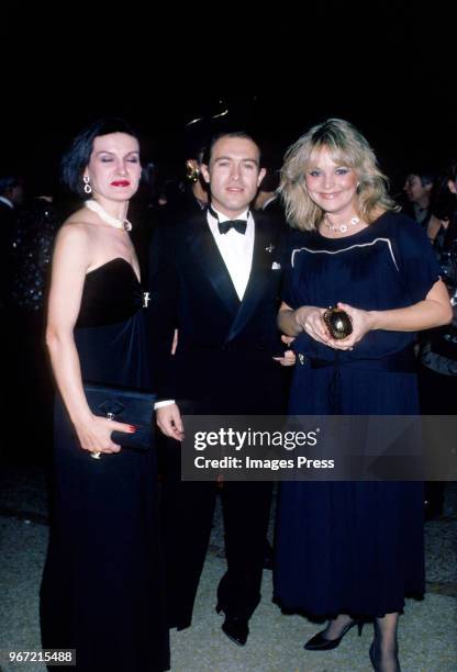 Paloma Picasso, Rafael Lopez-Cambil and Mari R. Ichaso photographed at Metropolitan Museum of Art Costume Institute Exhibit 'Man and the Horse' on...