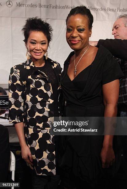 TRESemme celebrity stylist Jeanie Syfu and designer Tracy Reese pose backstage during the Tracy Reese Fall 2010 Fashion Show presented by TRESemme...