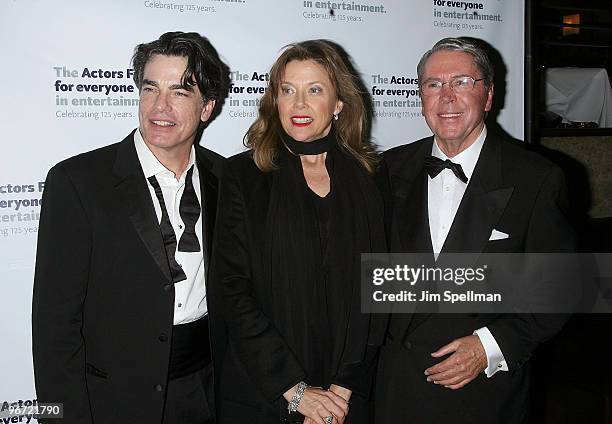 Actors Peter Gallagher, Annette Bening and Brian Bedford attend the after party for the Actors Fund reading of "All About Eve" at Bond 45 on November...