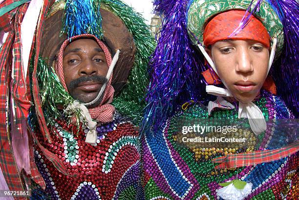 Revelers participate of the Encontro de Maracatu in Nazaré da Mata on February 15, 2010 in Pernambuco, Brazil.