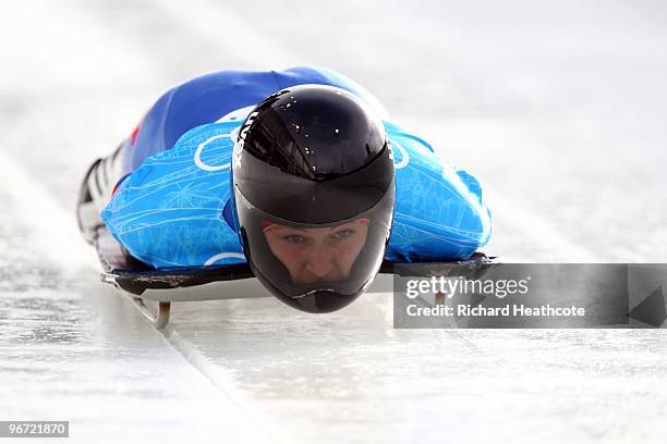 Svetlana Trunova of Russia competes in the women's skeleton training on day 4 of the 2010 Winter Olympics at Whistler Sliding Centre on February 15,...