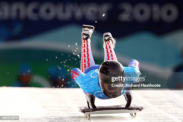 Svetlana Trunova of Russia competes in the women's skeleton training on day 4 of the 2010 Winter Olympics at Whistler Sliding Centre on February 15,...