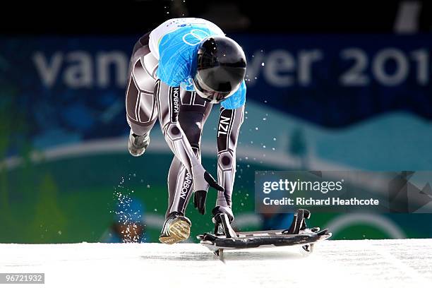 Tionette Stoddard of New Zealand competes in the women's skeleton training on day 4 of the 2010 Winter Olympics at Whistler Sliding Centre on...