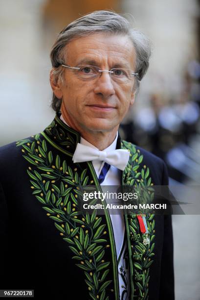 Jean-Christophe Rufin, member of the French Academy, leaves the Institut de France after a ceremony for French Philosopher Jean-Luc Marion to present...