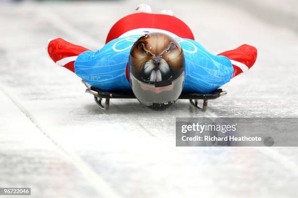 Jeff Pain of Canada competes in the men's skeleton trainingon day 4 of the 2010 Winter Olympics at Whistler Sliding Centre on February 15, 2010 in...