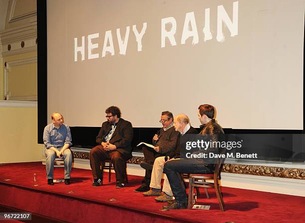 David Cage, Neil LaBute, Hamish McAlpine, Nicolas Roeg and Nicholas Hoult attend the launch of 'Heavy Rain' for PlayStation 3 at The Electric Cinema...