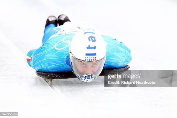 Nicola Drocco of Italy competes in the men's skeleton training on day 4 of the 2010 Winter Olympics at Whistler Sliding Centre on February 15, 2010...