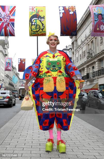 Grayson Perry unveiling the RA250 Flags across London's West End on June 4, 2018 in London, England.