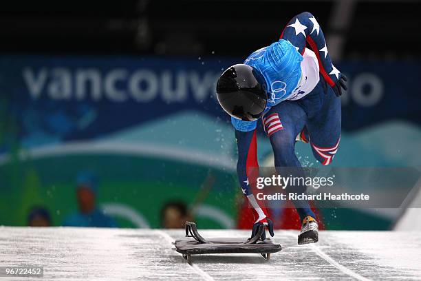 John Daly of The United States competes in the men's skeleton training on day 4 of the 2010 Winter Olympics at Whistler Sliding Centre on February...