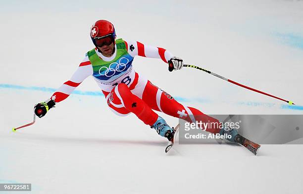 Didier Defago of Switzerland competes in the Alpine skiing Men's Downhill at Whistler Creekside during the Vancouver 2010 Winter Olympics on February...