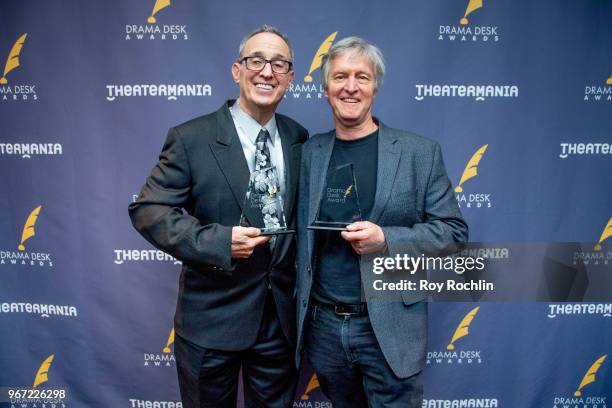 David Friedman and Peter Kellogg recive an award during the 2018 Drama Desk Awards arrivals at the Marriott Marquis in Times Square on June 3, 2018...