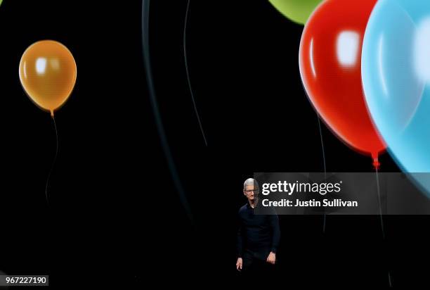 Apple CEO Tim Cook speaks during the 2018 Apple Worldwide Developer Conference at the San Jose Convention Center on June 4, 2018 in San Jose,...