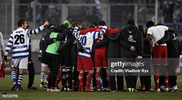 Kaiserslautern team is pictured after the Second Bundesliga match between MSV Duisburg and 1. FC Kaiserslautern at MSV Arena on February 15, 2010 in...