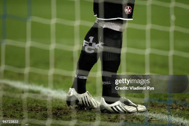 Detail view of the shoes of Tobias Sippel of Kaiserslautern is seen during the Second Bundesliga match between MSV Duisburg and 1. FC Kaiserslautern...