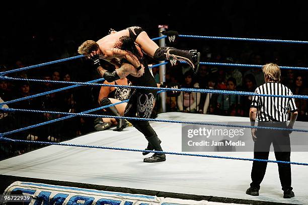 Wrestling fighters Chris Jericho and Fight Undertaker during the WWE Smackdown wrestling function at Plaza Vicente Fernandez on February 14, 2010 in...