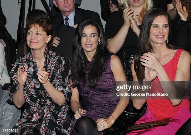Actresses Susan Sarandon, Demi Moore and Brooke Shields attend the Donna Karan Collection Fall 2010 fashion show during Mercedes-Benz Fashion Week at...