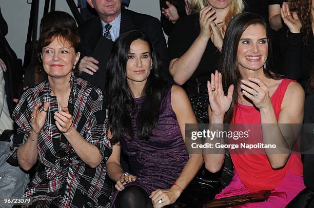 Actresses Susan Sarandon, Demi Moore and Brooke Shields attend the Donna Karan Collection Fall 2010 fashion show during Mercedes-Benz Fashion Week at...