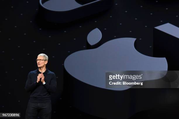 Tim Cook, chief executive officer of Apple Inc., speaks during the Apple Worldwide Developers Conference in San Jose, California, U.S., on Monday,...