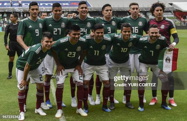 Mexico's national team footballers Raul Jimenez, Hugo Ayala, Edson Alvarez, Carlos Salcedo, Hector Herrera and Guillermo Ochoa, and Hirving Lozano,...