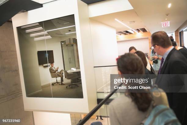 An employee sits in a conference room inside of McDonald's new corporate headquarters on June 4, 2018 in Chicago, Illinois. McDonald's headquarters...