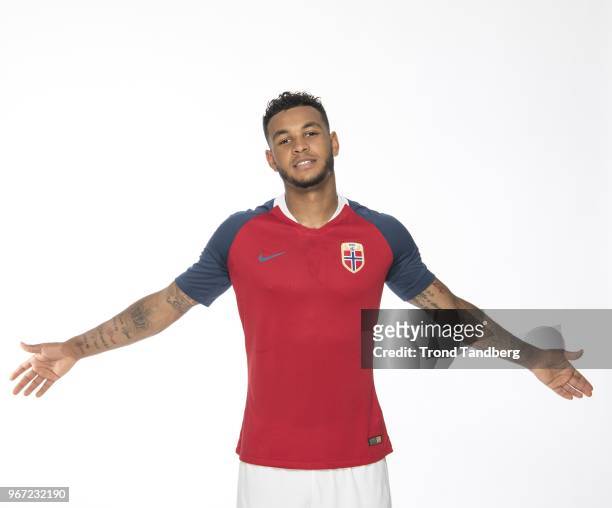 Joshua King of Norway during training and photo shoot at Ullevaal Stadion on June 4, 2018 in Oslo, Norway.