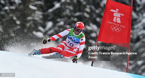 Didier Defago of Switzerland takes the Gold Medal during the Men's Alpine Skiing Downhill on Day 4 of the 2010 Vancouver Winter Olympic Games on...