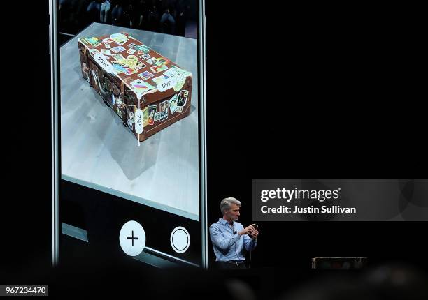 Apple's senior vice president of Software Engineering Craig Federighi speaks during the 2018 Apple Worldwide Developer Conference at the San Jose...