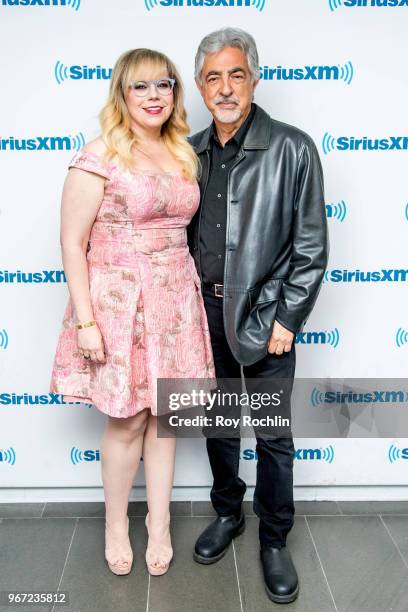 Kristen Vangsness and Joe Mantegna visit SiriusXM Studios on June 4, 2018 in New York City.