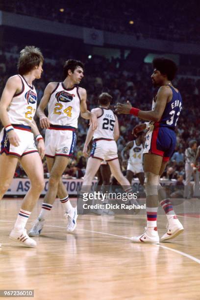 Julius Erving of the New York Nets during a game against the Denver Nuggets circa 1976 at McNichols Sports Arena in Denver, Colorado. NOTE TO USER:...