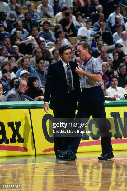 Head Coach Rick Pitino of the Boston Celtics talks to a referee during a game circa 2000 at the Boston Garden in Boston, Massachusetts. NOTE TO USER:...