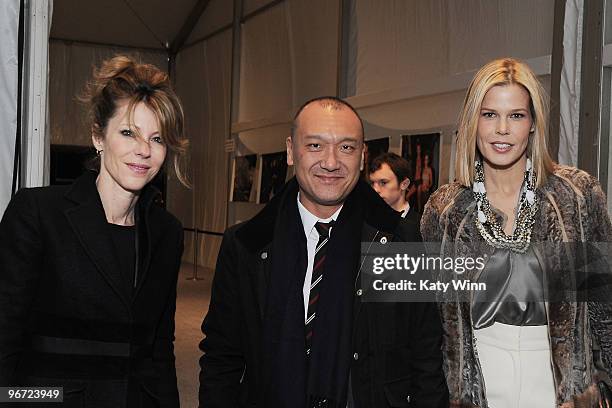 Editor-in-Chief Roberta Myers, Creative Director of ELLE Magazine Joe Zee, and TV personality Mary Alice Stevenson attend Mercedes-Benz Fashion Week...