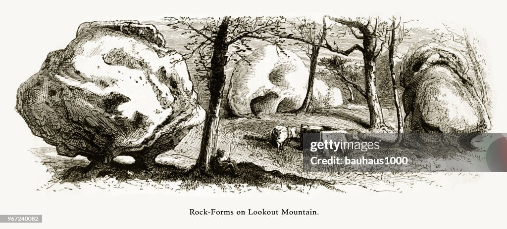 Rock Formations, Lookout Mountain, Tennessee, United States, American Victorian Engraving, 1872