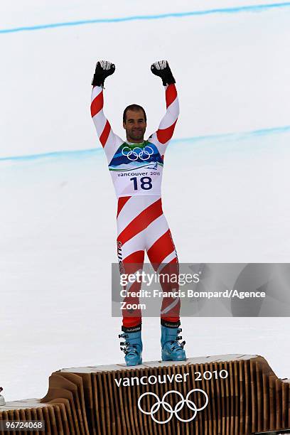 Didier Defago of Switzerland takes the Gold Medal during the Men's Alpine Skiing Downhill on Day 4 of the 2010 Vancouver Winter Olympic Games on...