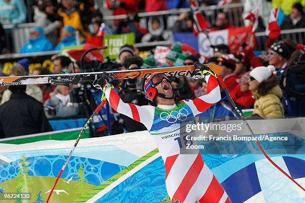 Didier Defago of Switzerland takes the Gold Medal during the Men's Alpine Skiing Downhill on Day 4 of the 2010 Vancouver Winter Olympic Games on...