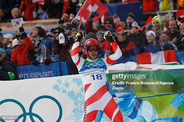 Didier Defago of Switzerland takes the Gold Medal during the Men's Alpine Skiing Downhill on Day 4 of the 2010 Vancouver Winter Olympic Games on...