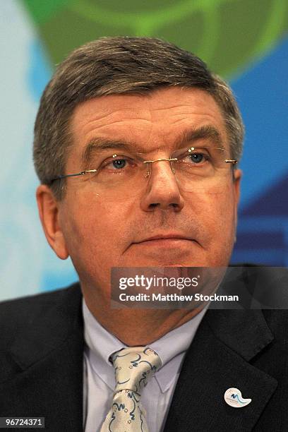 Thomas Bach the IOC Vice President looks on during a new conference for the 2018 Munich Olympic bid committee in the Main Press Centre during day...