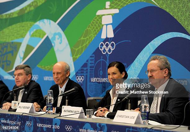 Thomas Bach the IOC Vice President, Willy Bogner, Chairman and CEO of Munich 2018 bid committee, Katarina Witt and Christian Ude, Munich's lord...