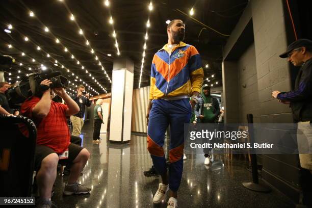 Marcus Morris of the Boston Celtics arrives to the arena prior to Game Seven of the Eastern Conference Finals of the 2018 NBA Playoffs against the...